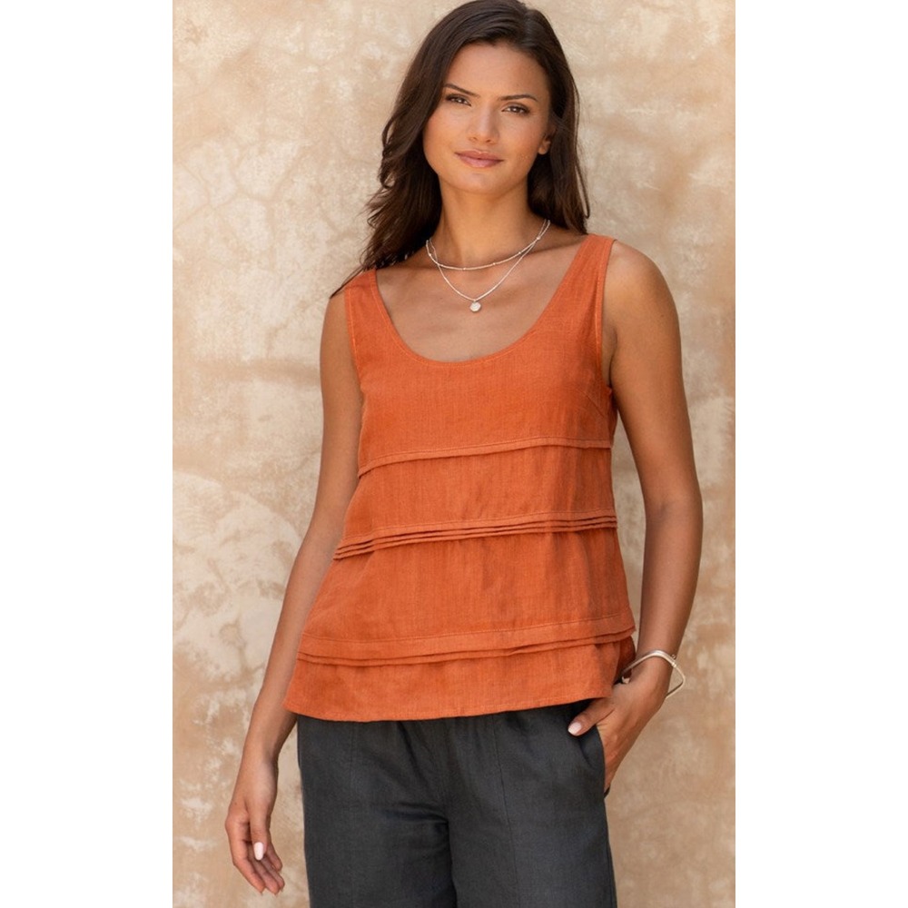 Nomad The Label Tank Womens XXS Orange French Linen Tiered Scoop Neck Sleeveless